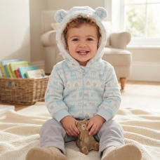 H33572:  Baby Blue Fairisle Print Hooded Cuddle Fleece Jacket (6-24 Months)